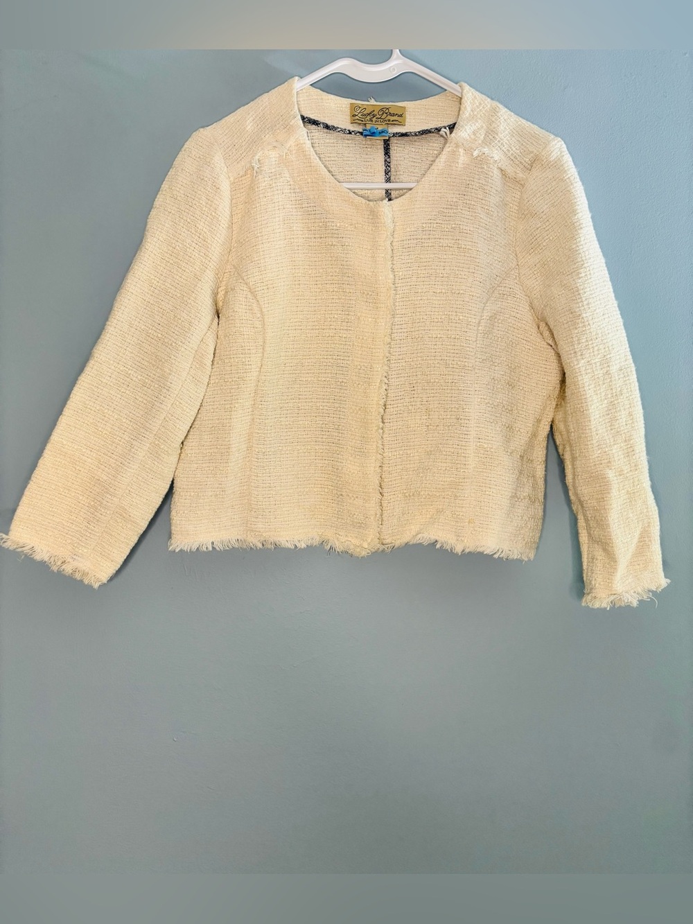 Lucky Brand Live Love Textured Jacket Cardigan Frayed Edge Details Size Medium